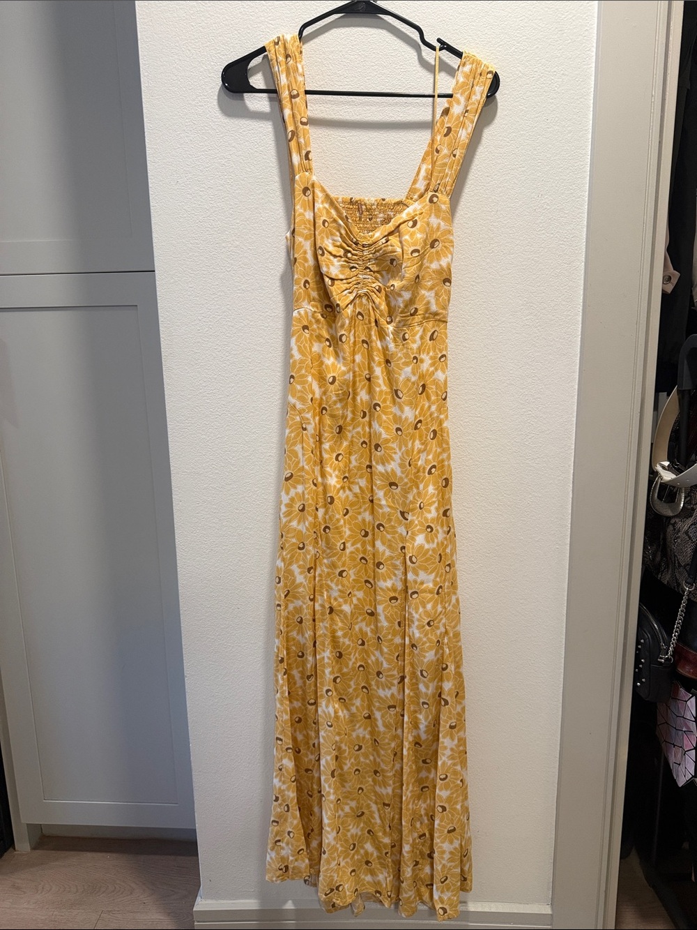 Free People Yellow Floral Open Back Maxi Dress